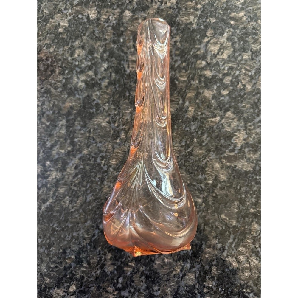 Stunningโ Vintage L.E. Smith Peach Pink 6 Petal Swung Vase RARE MELTED MCM Glass